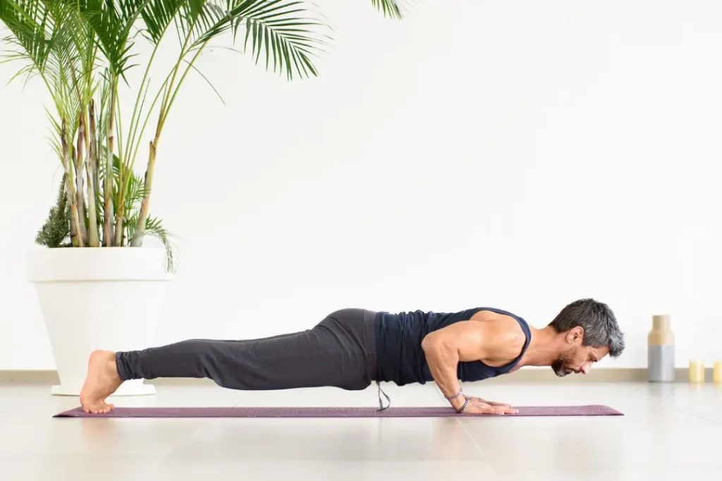 Man doing stretching for alertness and healthy body. 